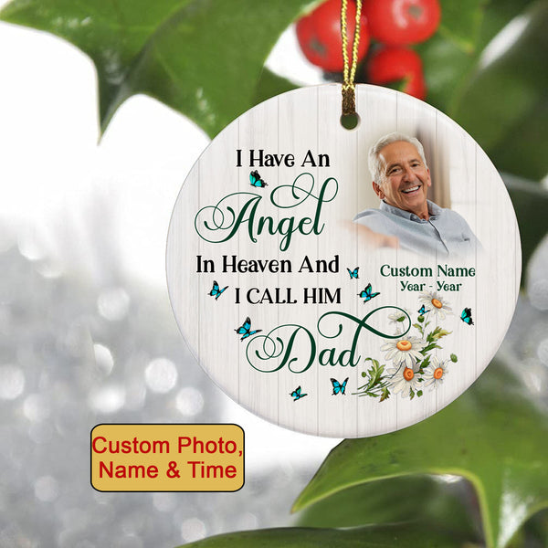 Memorial Christmas Ornament Personalized Angel In Heaven Remembrance Gift For Loss Of Dad In Memory ODT55