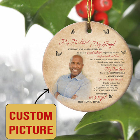 Husband Memorial Ornament - My Angel Husband, Christmas in Heaven, Husband Remembrance Home Decor, Memorial Gift for Loss of Husband| NOM178