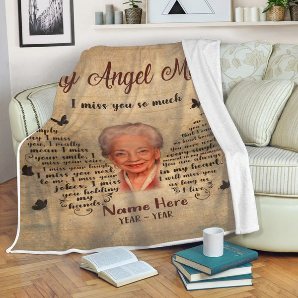 Mother Memorial Blanket - My Angel Mom, Personalized Memorial Throw Blanket for Loss of Mother, Mom Remembrance| N1396