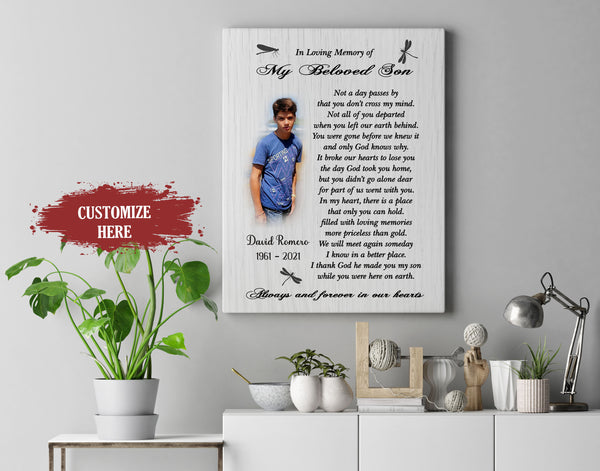 Memorial Canvas| Son Remembrance Canvas| In Loving Memory of My Beloved Son Canvas| Personalized Memorial Gift for Loss of Son| Bereavement Sympathy Gift for Son in Heaven JC678