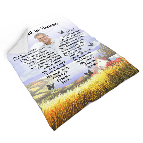 Memorial Blanket - As I Sit in Heaven| Remembrance Fleece Throw for Loss of Loved One| Mother Loss, Father Loss Sympathy Gift| N1184