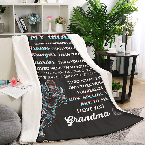 Grandson Football Blanket - To My Grandson Braver Than You Believe - Courage Fleece Throw from Grandma| T911