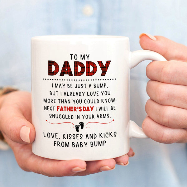 Daddy to Be Mug| Cute Message from The Bump to Expecting Father, New Dad, Pregnancy Reveal Gift for Him| N1408