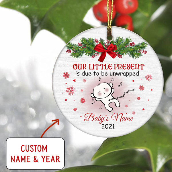 New Baby Christmas Ornament - Cute Ornament Gift for Dad to Be, Expecting Mother on Christmas Baby Reveal Pregnancy Announcement| NOM137