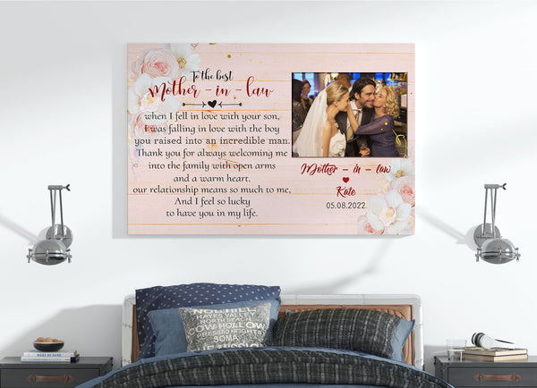 Customized Mother In Law Canvas| to The Best Mother in Law Wall Art, Thank You for Welcome Me Into Family, Mother in Law Gifts, Gift from Daughter in Law on Mother’s Day| AP559