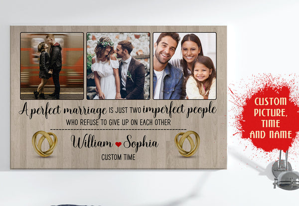 Personalized Anniversary Canvas for Couple| A Perfect Marriage Custom Photo Collage - Thought Gift for Wife Husband Him Her on Valentine Christmas Wedding Anniversary Birthday| JC461