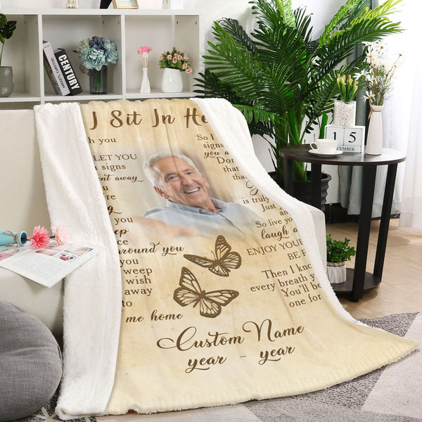 Personalized Memorial Blanket - As I Sit in Heaven| Remembrance Throw Blanket, Sympathy Memorial Gift for Loss of Father, Mother, Husband, In Loving Memory| N2115