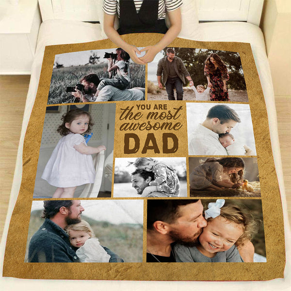 Personalized Dad Blanket| The Most Awesome Dad Blanket| Dad Photo Collage Blanket| Dad Birthday Dad Christmas Dad Gift for Father's Day| Gift for Dad from Daughter Son| JB204