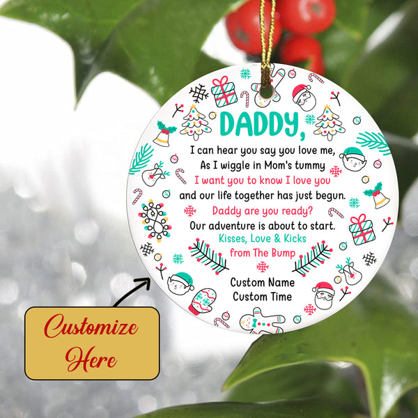 New Dad Ornament - Custom Sonogram of Baby Bump Ornament 2 Sided Circle Ornament Christmas Present for Daddy To Be Expecting Father Pregnancy Reveal New Baby Christmas Ornament - JOR51