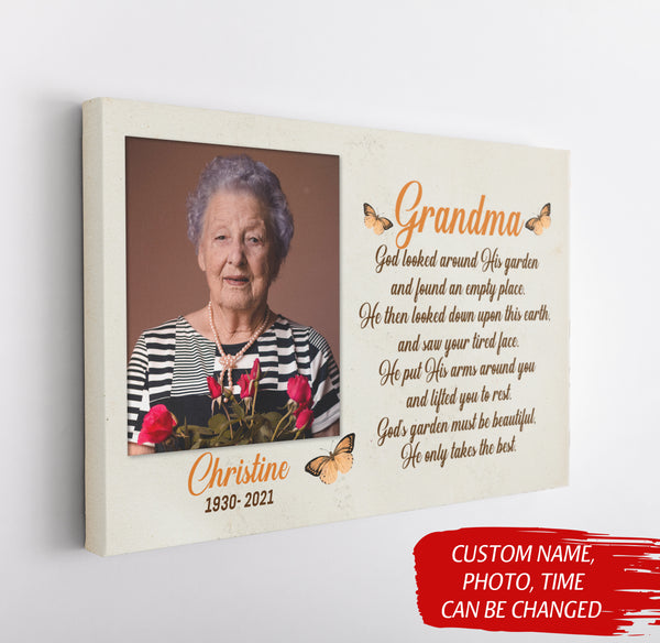 Grandma Remembrance - Personalized Memorial Canvas| Angel Grandma in Heaven, Memorial Gift for Loss of Grandmother, In Memory Sympathy Canvas, Bereavement Gift| N2338