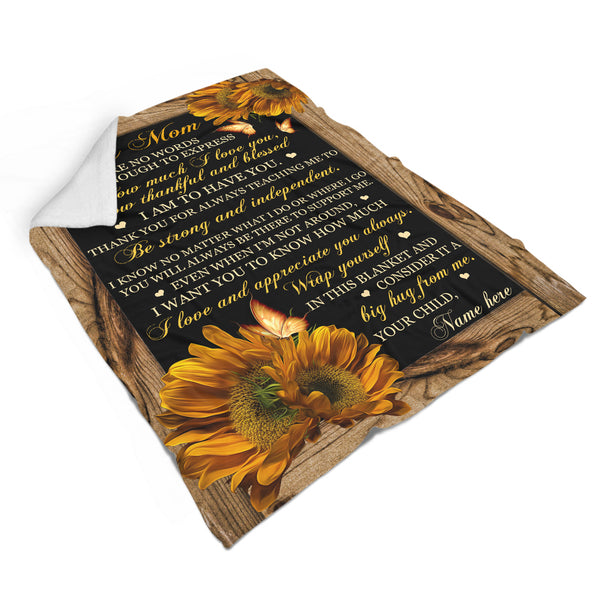 Personalized Blanket Dear Mom - Sunflower Blanket for Mom| Custom Gift for Mom from Daughter Son Kids| Gift for Mom on Christmas Mother's Day Birthday| Mom Blanket Mother Blanket| JB28