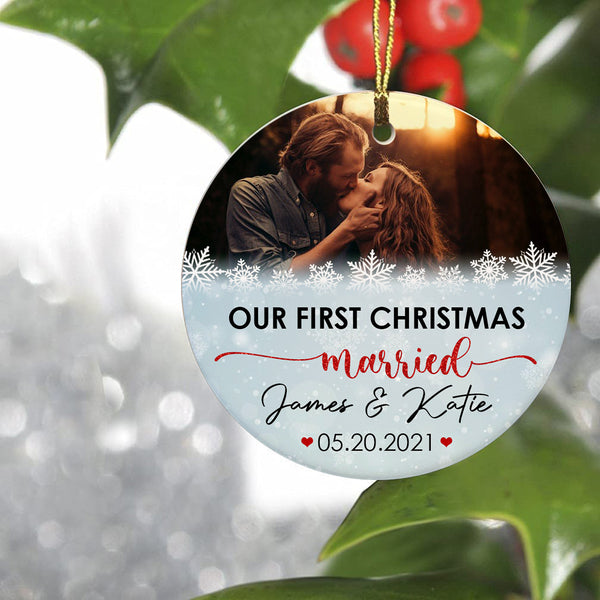 Our First Christmas - Personalized Ornament for New Married Couple, Xmas Tree Decor for Husband and Wife| NOM24