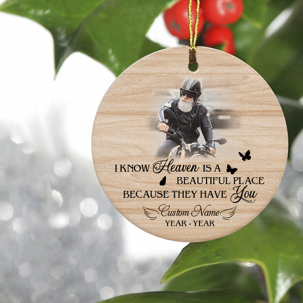 Biker Remembrance Ornament Christmas In Heaven Sympathy Gift For Loss Of Dad In Loving Memory ODT31