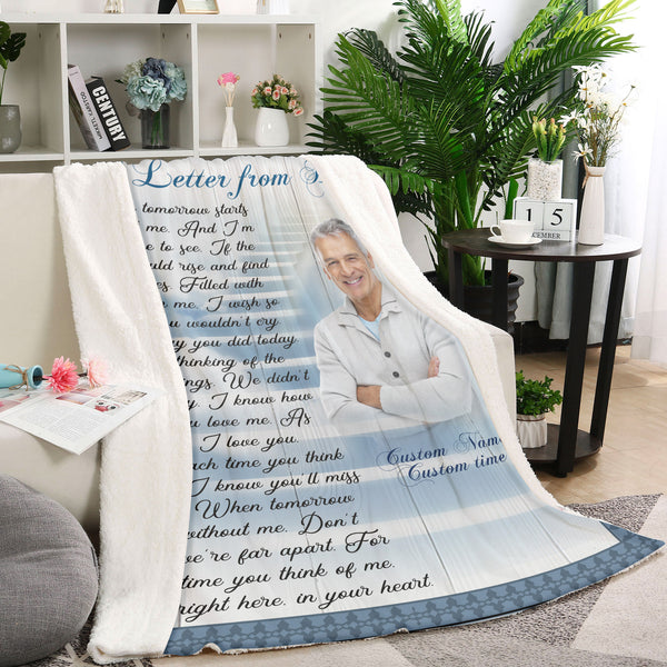 Memorial Blanket| A Letter From Heaven Blanket| Heaven Gate Fleece Blanket| Customized Memorial Gift Sympathy Blanket for Loss of Father Mother Husband Wife| Remembrance Blanket JB188