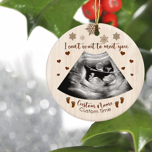 I Can't Wait To Meet You Ornament - Custom Baby Ultrasound Photo Ornament| New Dad Gift Dad To Be Gift from Baby Bump| Baby Reveal Pregnancy Announcement Ornament on Christmas| JOR10