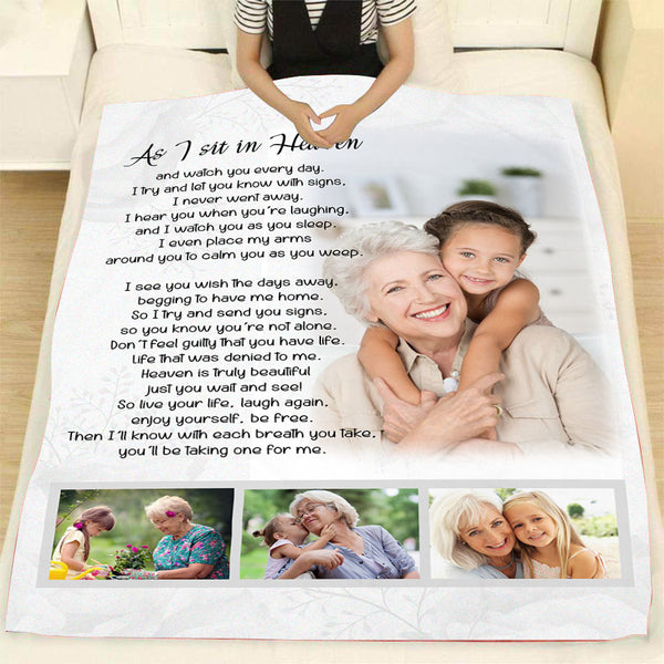 Personalized Memorial Blanket - As I Sit in Heaven| Remembrance Throw, Memorial Gift for Loss of A Loved One in Heaven| Sympathy Gift, Bereavement Keepsake| N1885