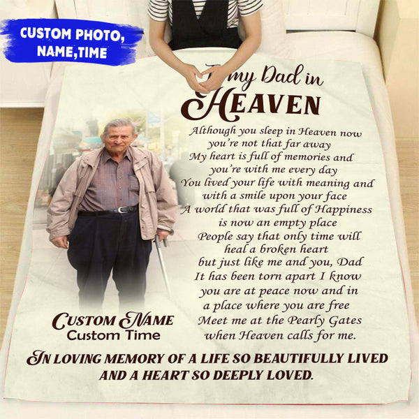 Memorial Blanket| To My Dad In Heaven Blanket - Custom Dad Photo Blanket| Father Memorial Father Remembrance Dad Memorial| Sympathy Blanket Gift for Funeral Memorial Service| JB228