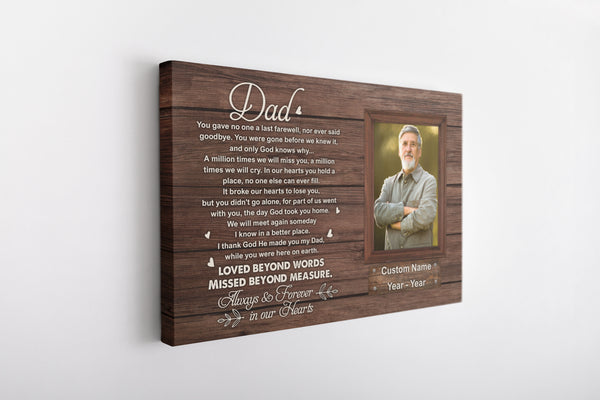 Dad Memorial Personalized Canvas, Remembering Dad in Heaven Fathers Day Sympathy Gift for Loss of Father N2610