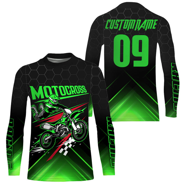 Jersey For Motocross Personalized UPF30+ Green Dirt Bike Shirt Youth&Adult Freestyle Motorcycle PDT453