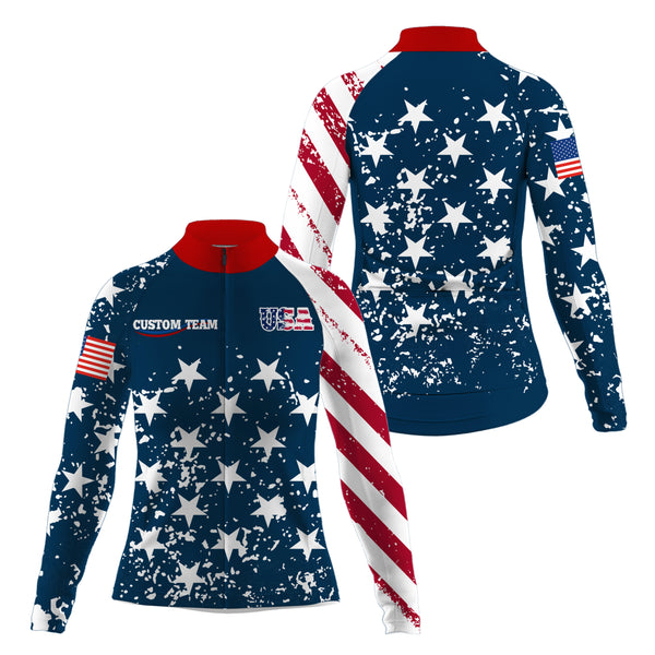 American Womens road cycling jersey Anti-UV US cycle gear 3 Pockets Custom team BMX MTB racing jersey| SLC66