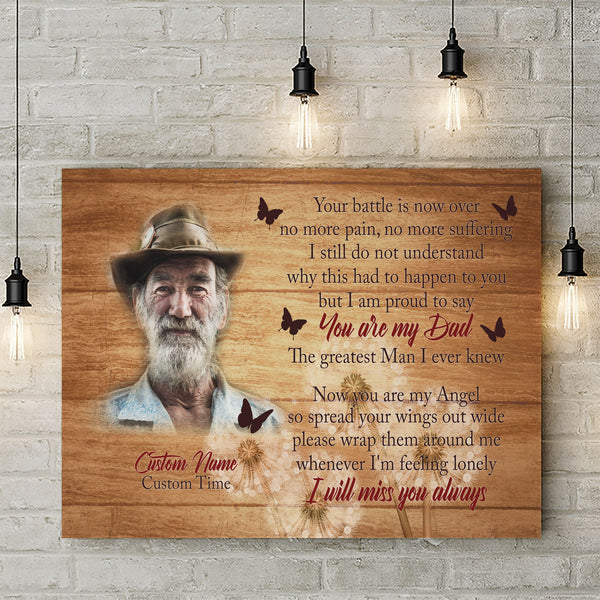 Dad memorial canvas - Personalized father bereavement picture frame, Remembrance sympathy loss gift CNT01