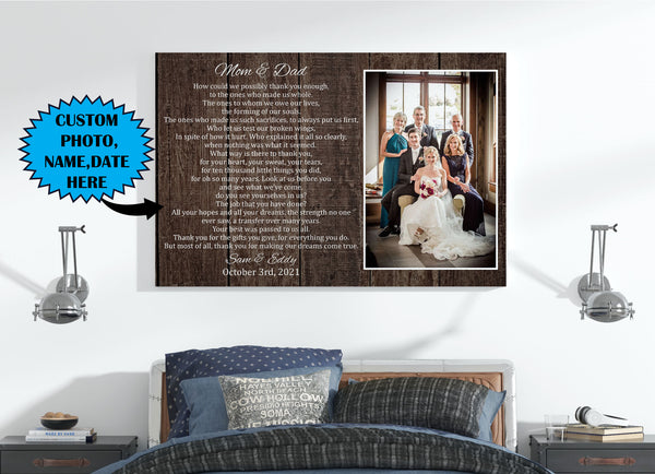 Personalized Canvas| Thank You Mom & Dad Canvas on Wedding Day| Custom Gift Thank You Gift for Parents on Wedding, Anniversary, Christmas| Gift from Groom Bride on Wedding| JC734