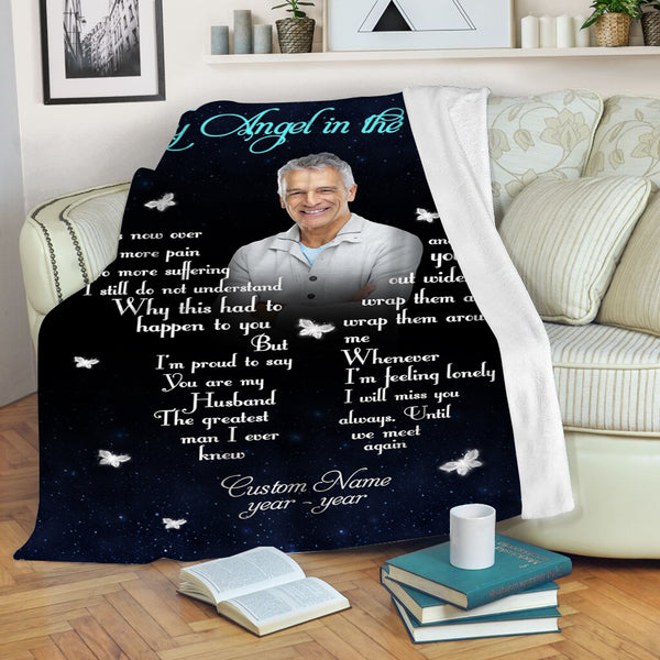 Memorial Blanket | As I Sit in Heaven - Custom Image Blanket | Butterfly Blanket| Meaningful Remembrance Fleece Throw, Deepest Grief Sympathy Gift for Loss of Mother, Father| T235