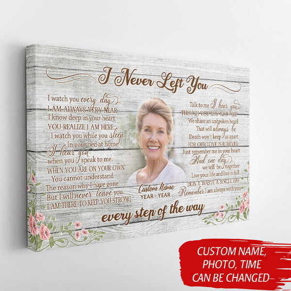 Custom remembrance canvas - I never left you, Memorial sympathy gift for loss Mom Dad Son Brother CNT10