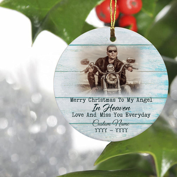 Angel Dad In Heaven Ornament Motorcycle Memorial Personalized Bereavement Gift For Loss Of Biker ODT79