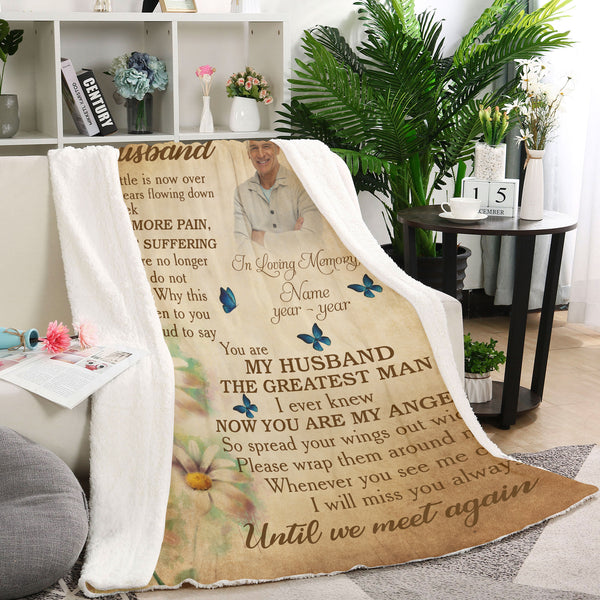 Husband Memorial Blanket - Your Battle Is Now Over| Personalized Husband Remembrance Memorial Throw, Deepest Sympathy Gift for Loss of Husband| N1476