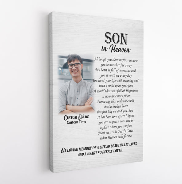 Son Remembrance Canvas - Son In Heaven Personalized Memorial Canvas for Son Sympathy Gift for Loss of Son In Loving Memory of Son Wall Art Bereavement Condolence Keepsake Canvas - JC758