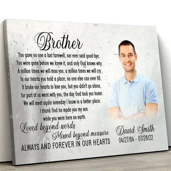 Brother remembrance canvas personalized - Brother in heaven memorial picture frame, Loss of brother CNT19