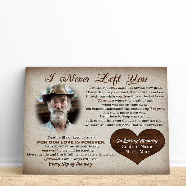 I Never Left You Canvas Remembrance Gift| Personalized Memorial Gift For Loss Of Dad Mom In Loving Memory| NXM94