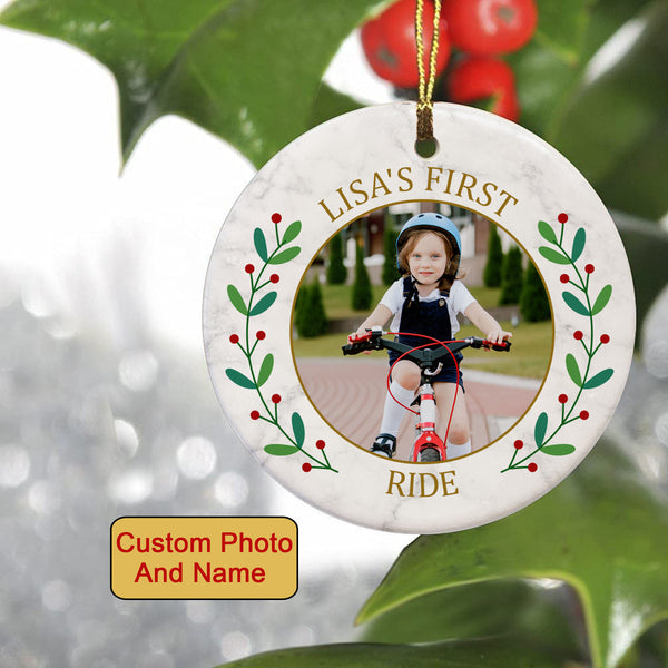 Kid's first ride bicycle ornament, riding cycling ornament, personalized biking gifts for Xmas 2022| ONT35