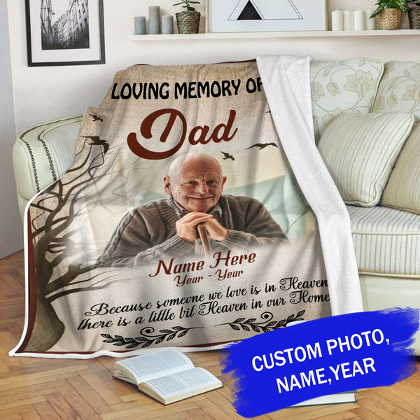 Dad Memorial Blanket| Personalized In Loving Memory| Dad Remembrance, In Heaven Father| Sympathy Gift for Loss of Father| N1729 Myfihu