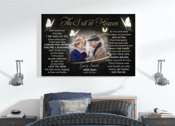 Personalized Memorial Gifts| As I Sit In Heaven Canvas Remembrance Canvas for Loss of Father Mother AP802