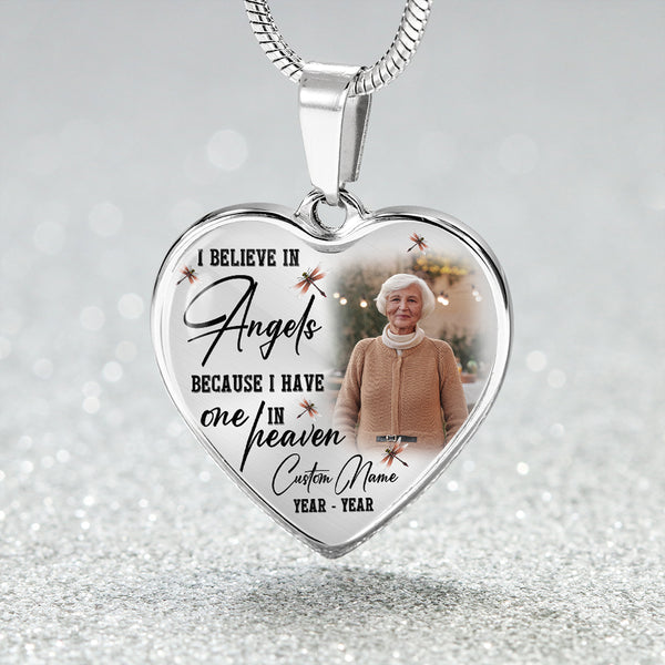 Personalized Rememberance necklace with photo| Angel in heaven| Memory jewelry for loss Mom Dad Son NNT20