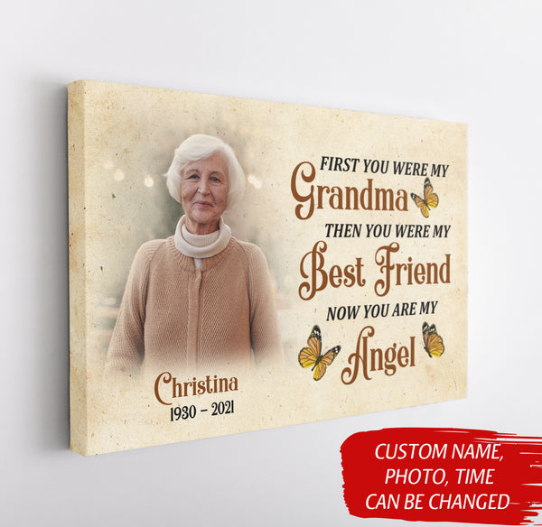 Grandma Remembrance - Personalized Memorial Canvas| In Memory of Grandma, Angel Grandma in Heaven Sympathy Canvas, Memorial Gift for Loss of Grandmother, Bereavement Gift| N2336