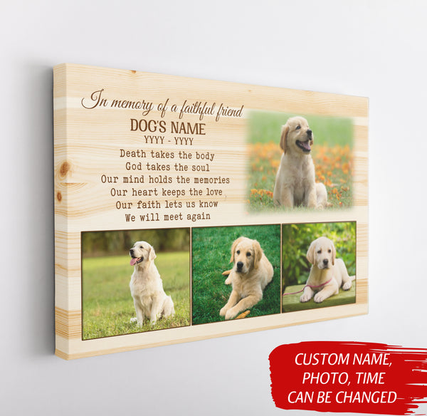 Personalized Dog Memorial Canvas| In Loving Memory of A Faithful Friend, Dog Memorial Gift, Dog Remembrance Gift, Sympathy Gift for Loss of Dog, Dog Owner, Pet Owner| JCD793