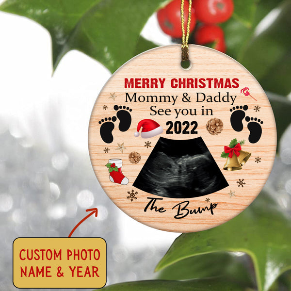 Baby Handprint Ornament| Bump First Christmas to Mommy and Daddy Baby Sonogram Ornament on Christmas OP48