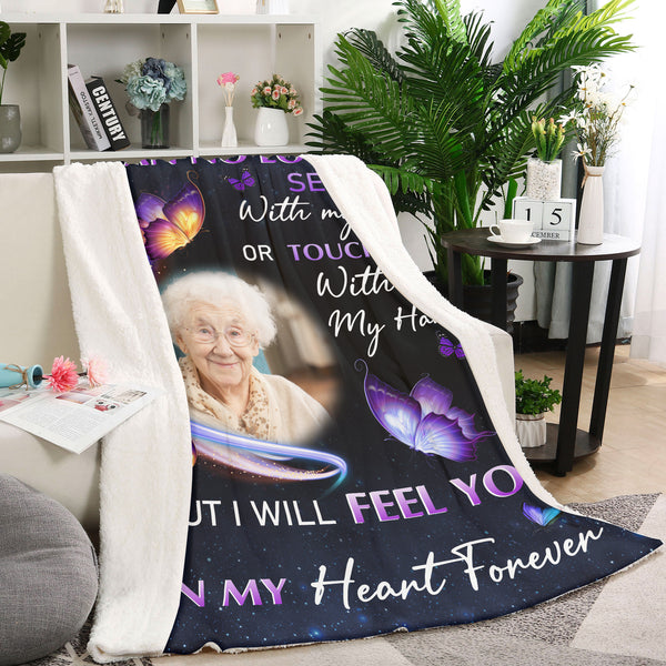 Personalized Memorial Blanket| Deceased Photos| I Can No Longer See You| Remembrance Throw Blanket, Memorial Sympathy Gift for Loss of Father, Mother, Wife, Husband| N2376