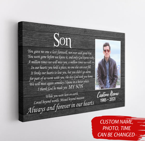 Son Memorial Canvas| Personalized Son Memorial Gift, Sympathy Gift for Loss Son, Son Remembrance Keepsake| JC880