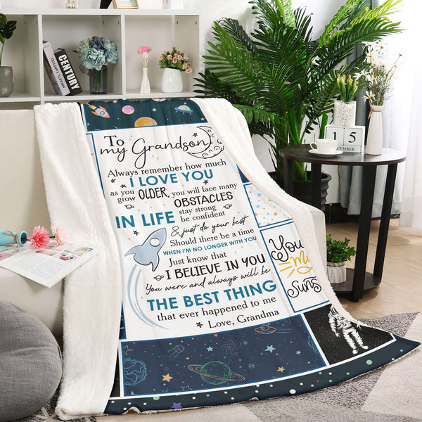 Grandson Personalized Blanket | Stay Strong And Be Confident - Astronaut Blanket | Courage Fleece Throw from Grandma | T931