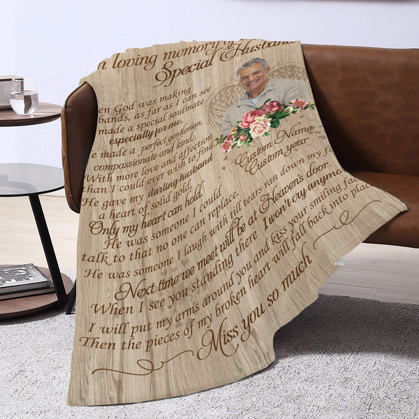 Husband Memorial Blanket - In Loving Memory My Angel Husband| Personalized Memorial Throw, Loss of Husband Remembrance| N1402