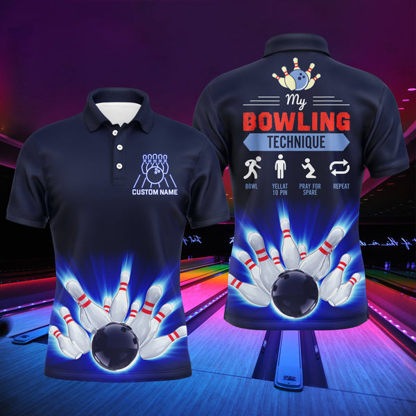 Funny Bowling Technique Men Polo Shirt, Personalized Name Bowlers Jersey NBP87