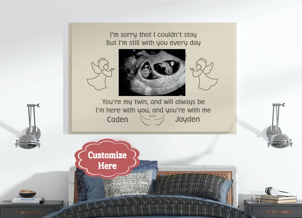 Twin Miscarriage Memorial - Personalized Sonogram Canvas| In Loving Memory of Baby Twins| Pregnancy Loss Sympathy, Loss of Twins Bereavement| N2164