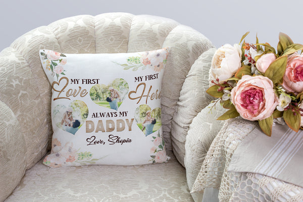 Daddy Personalized Pillow (Insert Included) My First Love My Hero Father's Day Gift Pillow 1-side Prin| NPL126