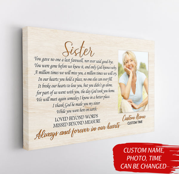 Sister Remembrance Canvas - Customized Memorial Canvas Memorial Gift Sympathy Gift for Loss of Sister In Loving Memory of Sister in Heaven Sister Bereavement Condolence Gift - JC747