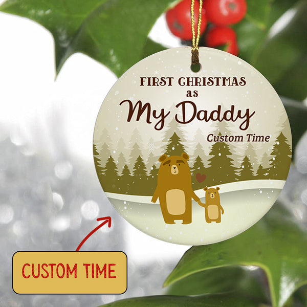 New Dad Christmas Ornament - Custom First Christmas As My Daddy - Brown Bear Ornament from Baby| Dad To Be Gift Baby Reveal Pregnancy Announcement Ornament for Dad on Christmas| JOR13