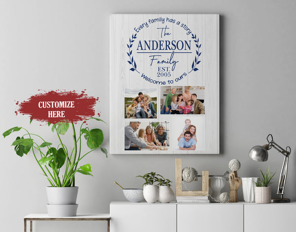 Custom Family Name & Photo Canvas| Family Photo Collage Wall Art| Sentimental Gift for Family on Christmas, Anniversary, Thanksgiving| Family Wall Art Family Sign| JC728